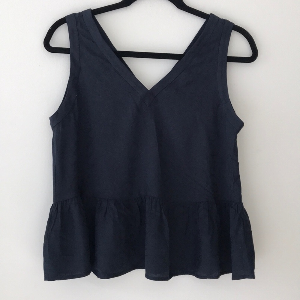 Loft navy blue ruffled tank